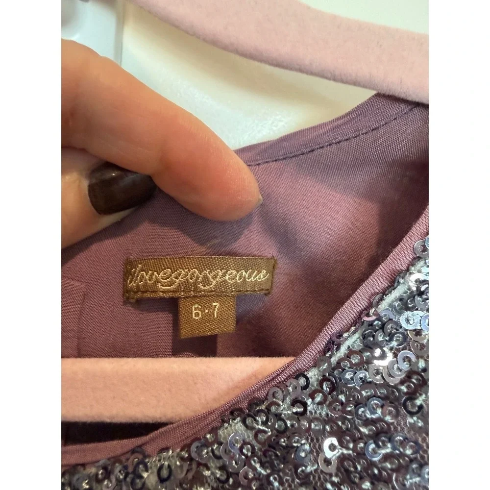 14.Ilovegorgeous Kids Mauve Purple Sequin Cap Sleeve Party Dress Size 6-7